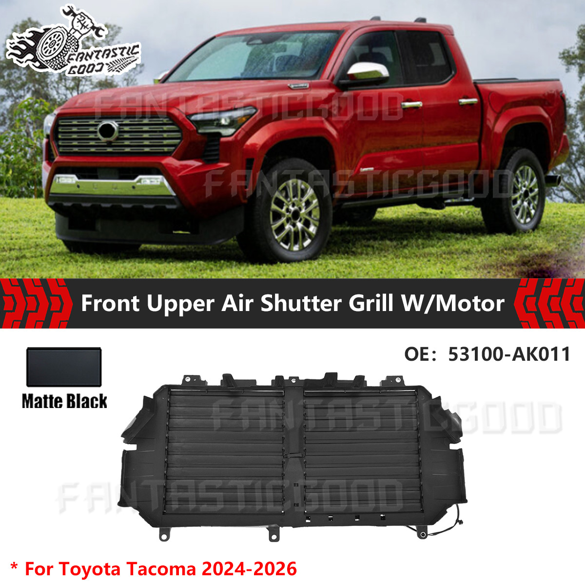 For Toyota Tacoma 24-26 Front Upper Air Shutter Grill W/Motor 53100-AK011 Matte