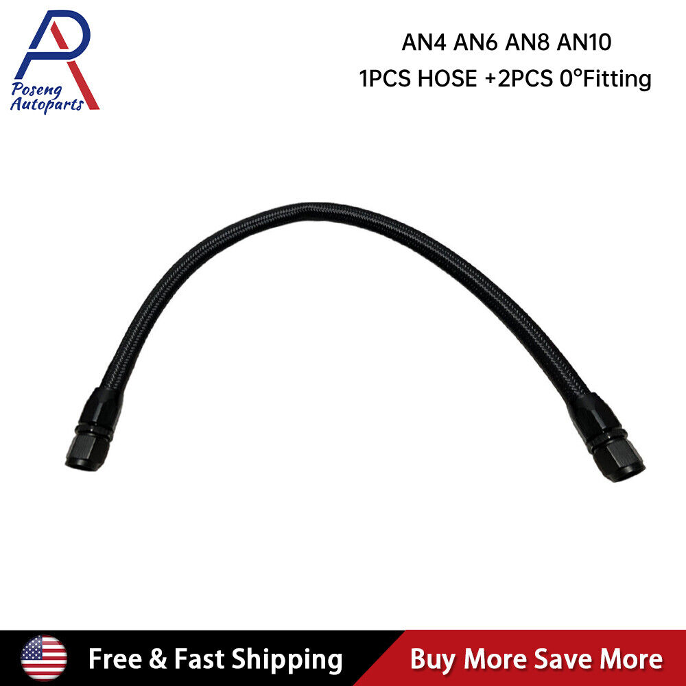 Black Fuel Hose Oil Fuel Gas Line AN6-AN8-AN10 Nylon Braided Stainless Steel