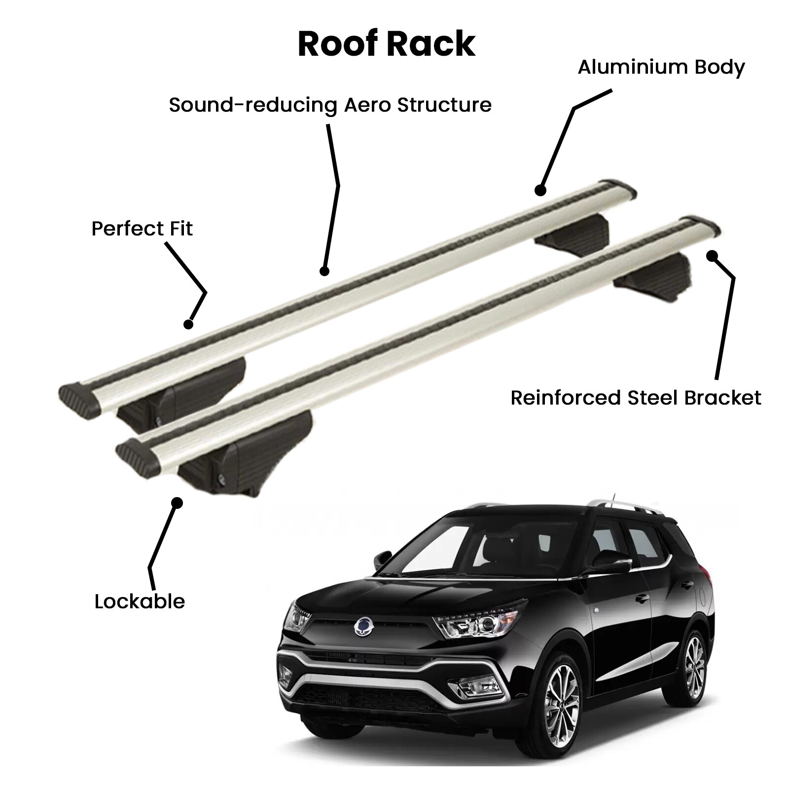 2 Pcs Silver Cross Bars for  SSANGYONG  XLV SUV 2015-