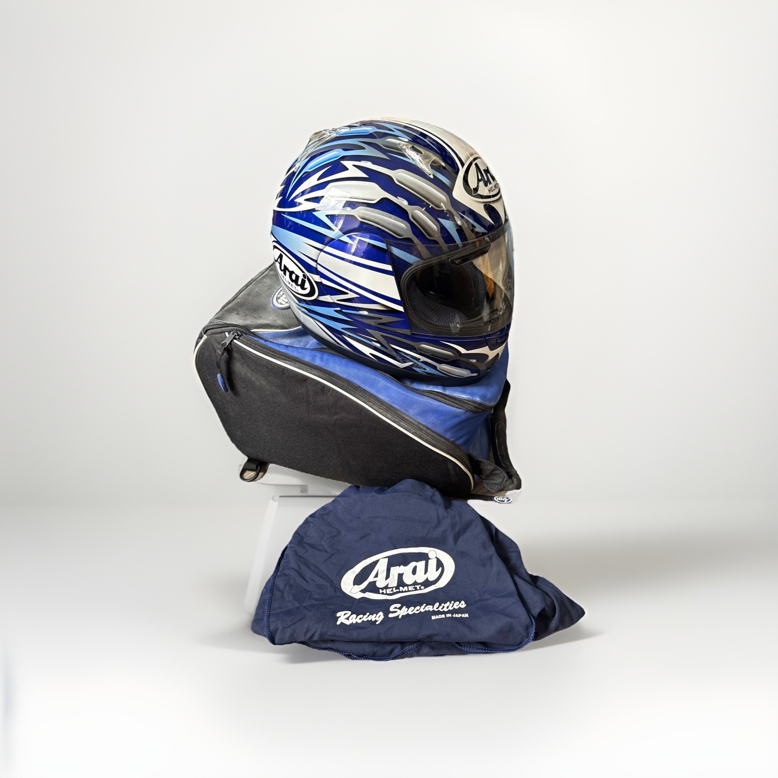 Vintage Arai Astral-x Helmet Snell Dot size L, BLUE FLAME w/2 Bags Motorcycle
