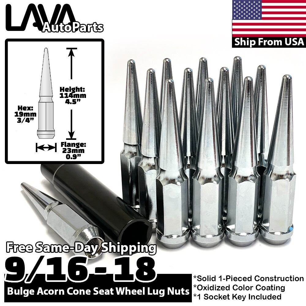 32x Chrome 9/16-18 Spike Lug Nut + Key Fit Old Chevy C20 C30 K20 R20 R2500 V2500