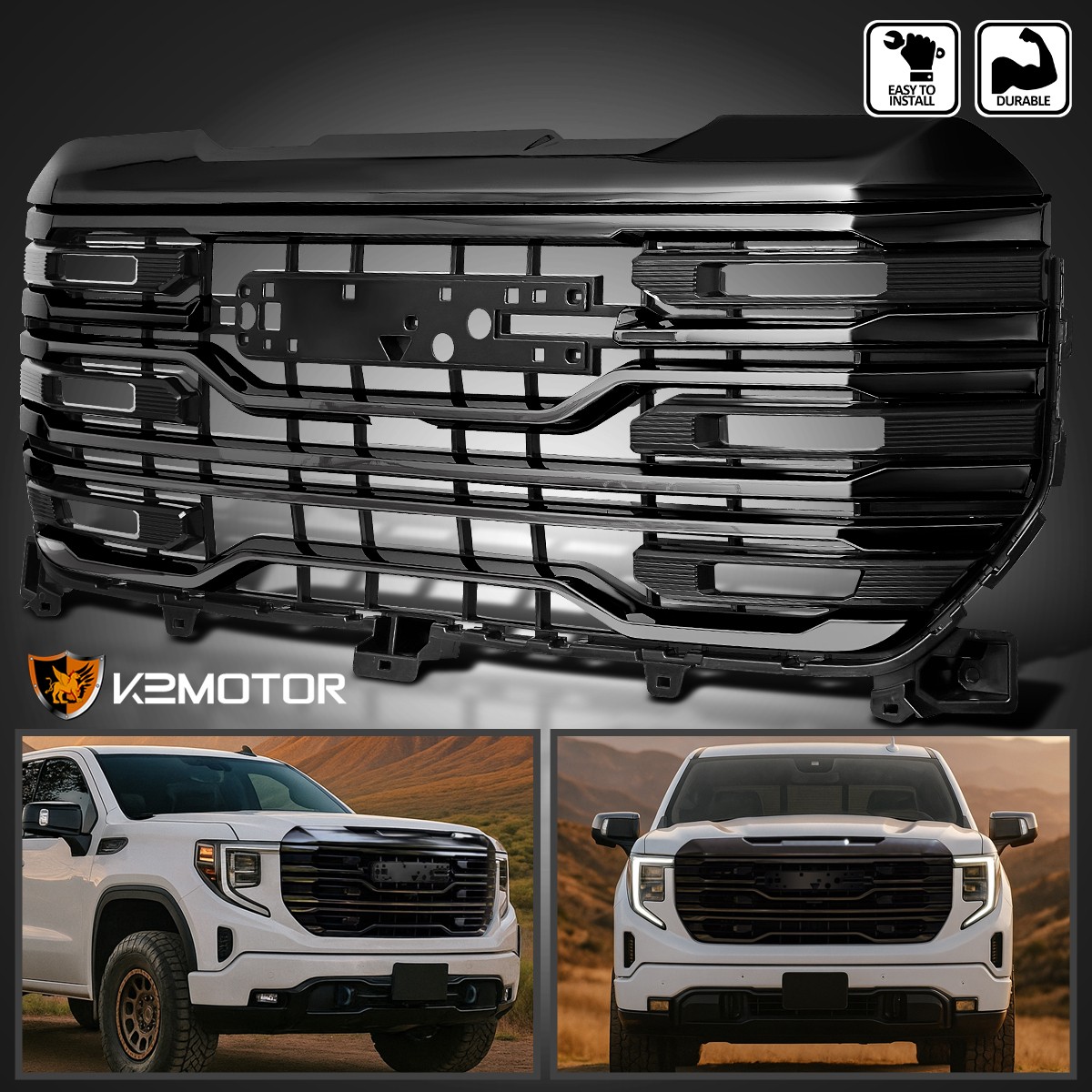 Fits 2022-2026 GMC Sierra 1500 Black AT4 Style Mesh Front Bumper Hood Grille Fits 2022-2026 GMC Sierra 1500 Black AT4 Style Mesh Front Bumper Hood Grille