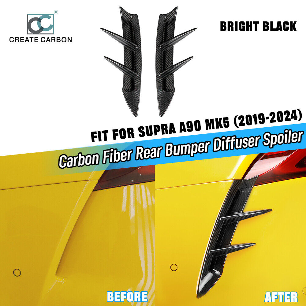 2pcs Dry Crabon Fiber Rear Bumper Diffuser Spoiler for Supra A90 MK5 Gloss Black