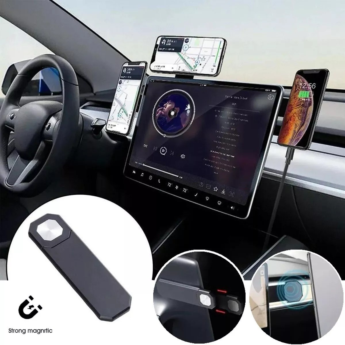 Magnetic Mobile Phone Holder Screen Side Sticker Car Dashboard Mount Accessories
