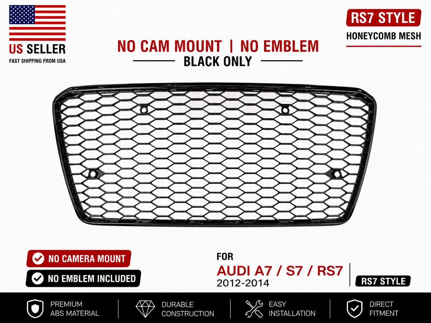 Audi A7 S7 RS7 Style 12-14 Front bumper Mesh BLACK Grille Honeycomb W/ Quattro