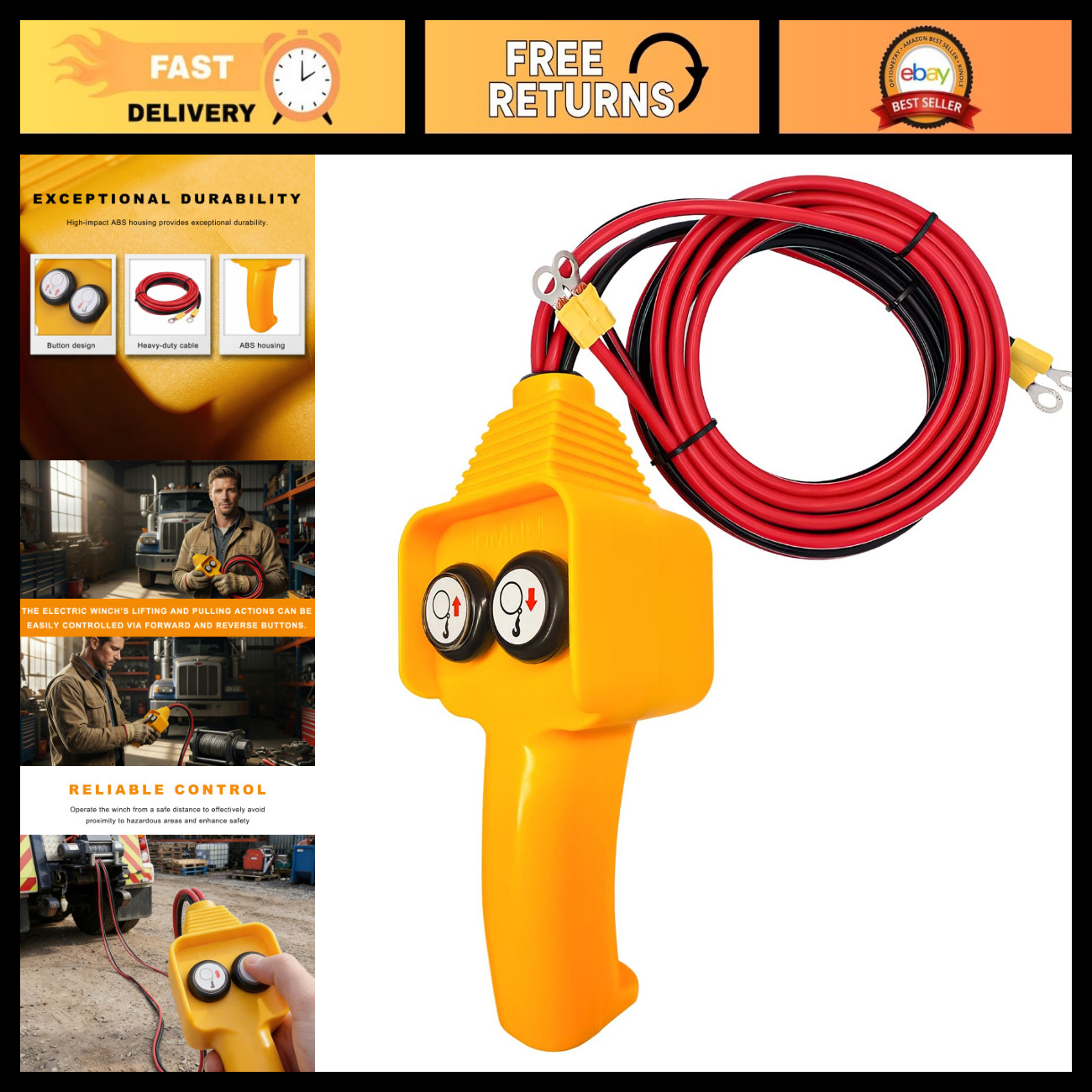 12V Electric Winch Hand Control Remote - Wired Push Button for 1500-5000lbs Winc