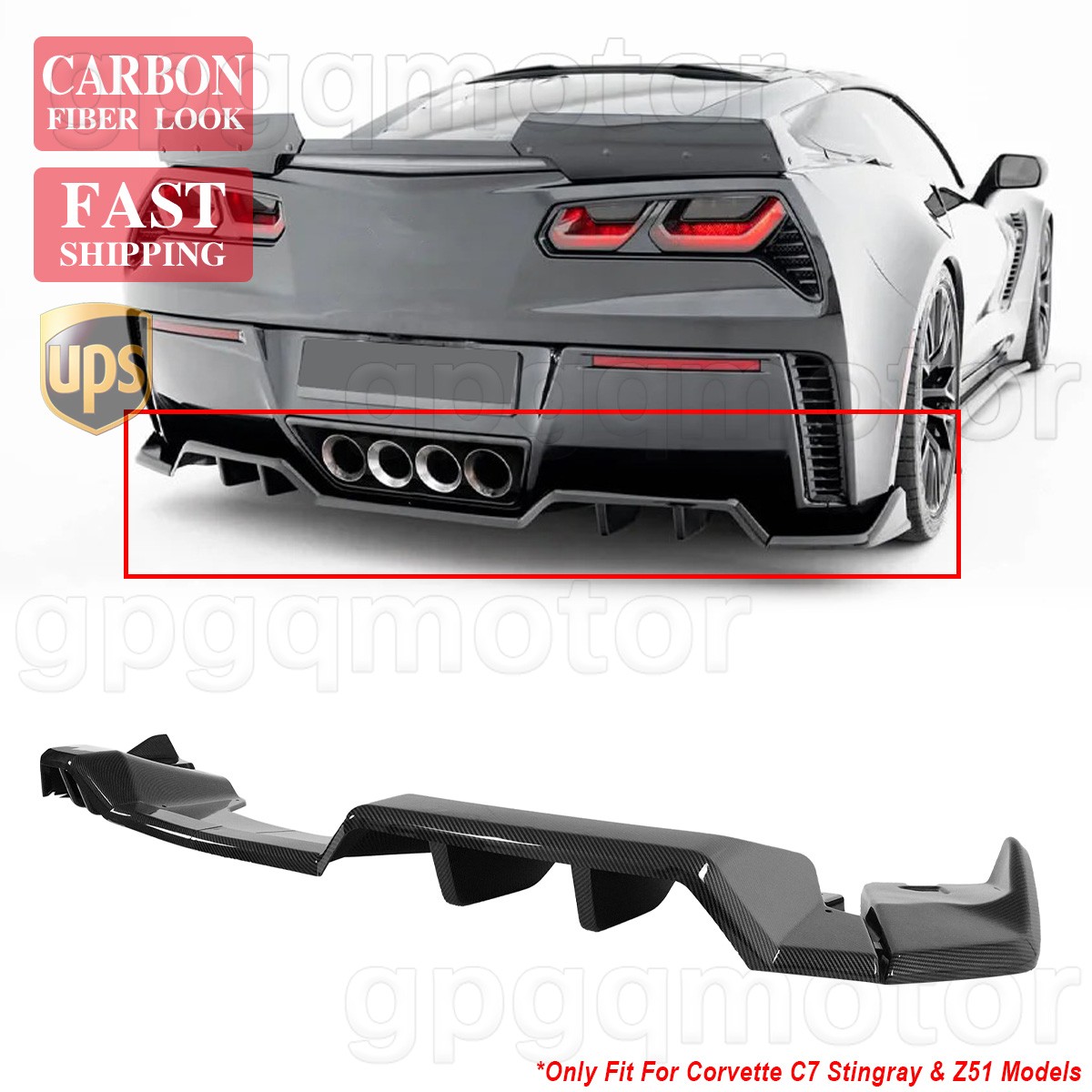 Fit For Corvette C7 Z51 2014-2019 MX Style Carbon Fiber Rear Bumper Diffuser Kit
