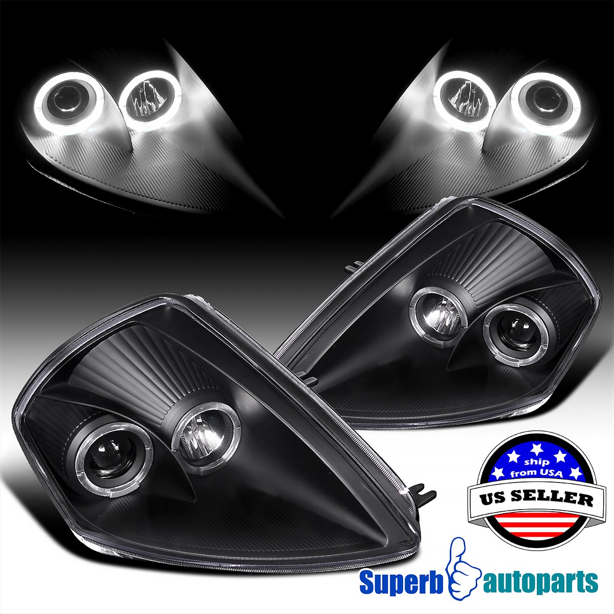 Fits 2000-2005 Mitsubishi Eclipse Projector Headlights Halo Black 00-05 Fits 2000-2005 Mitsubishi Eclipse Projector Headlights Halo Black 00-05