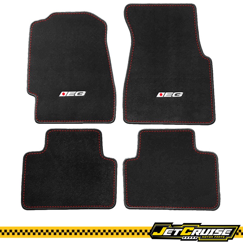 Fits 92-95 Honda Civic 2/3/4 Door EG Logo Front Rear Black Nylon Floor Mats 4PCS