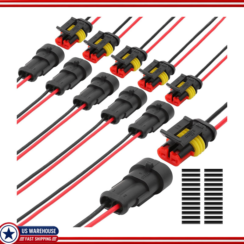18 AWG Waterproof 2-Pin Electrical Connector Set, 6 Kits Male/Female Terminals a