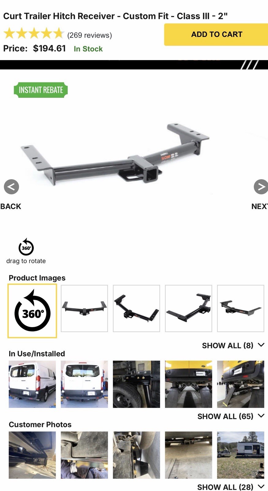 Curt Trailer Hitch Receiver - Custom Fit - Class III - 2 Inch (Ford Transit Van)