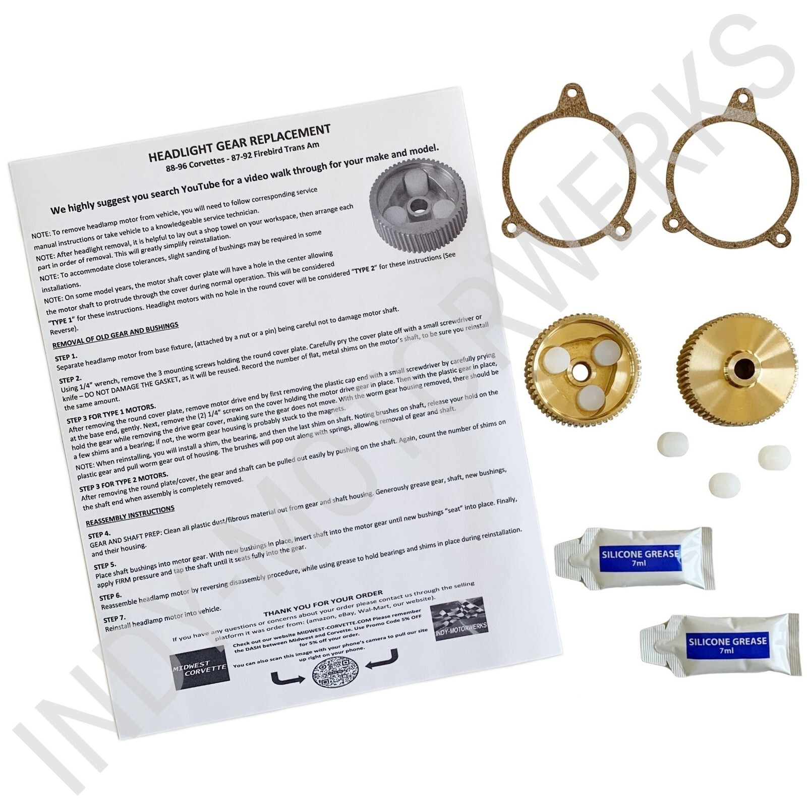 C4 Corvette 88-96 Headlight Motor Replacement Bronze Gear Upgrade Dual Kit