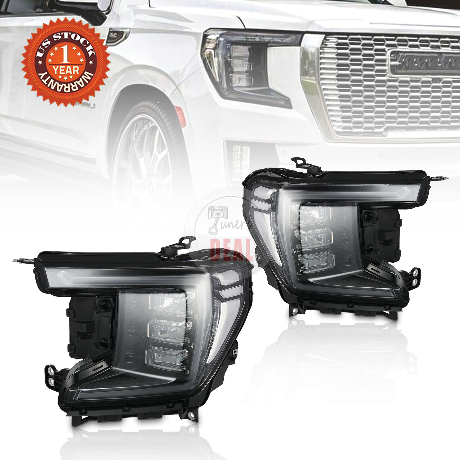 Front LED Headlight Left&Right Side RH+LH For 2021-2023 GMC Yukon (XL) SLE / SLT