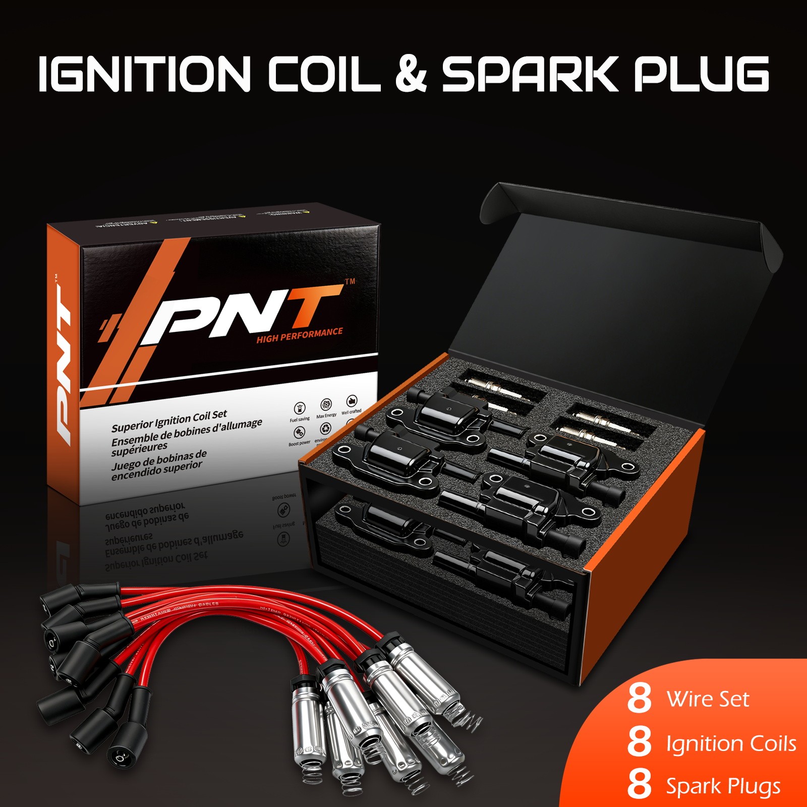8 High Performance Ignition Coils +Spark Plug+Wire For GMC Chevy 5.3L 6.0L 6.2L