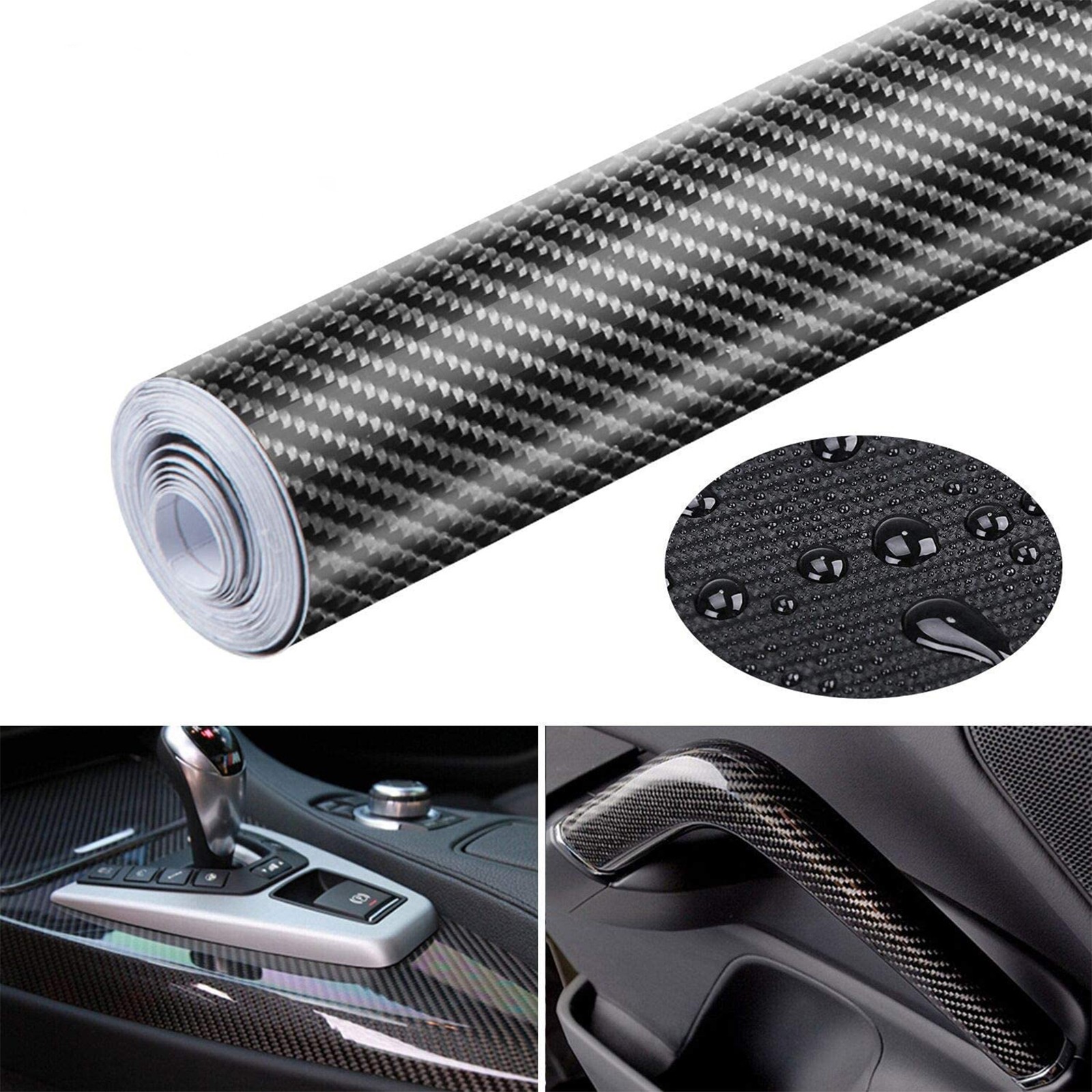 Self Adhesive 5D Carbon Fiber Vinyl Film Black Car Wrap 30x152cm Car Styling