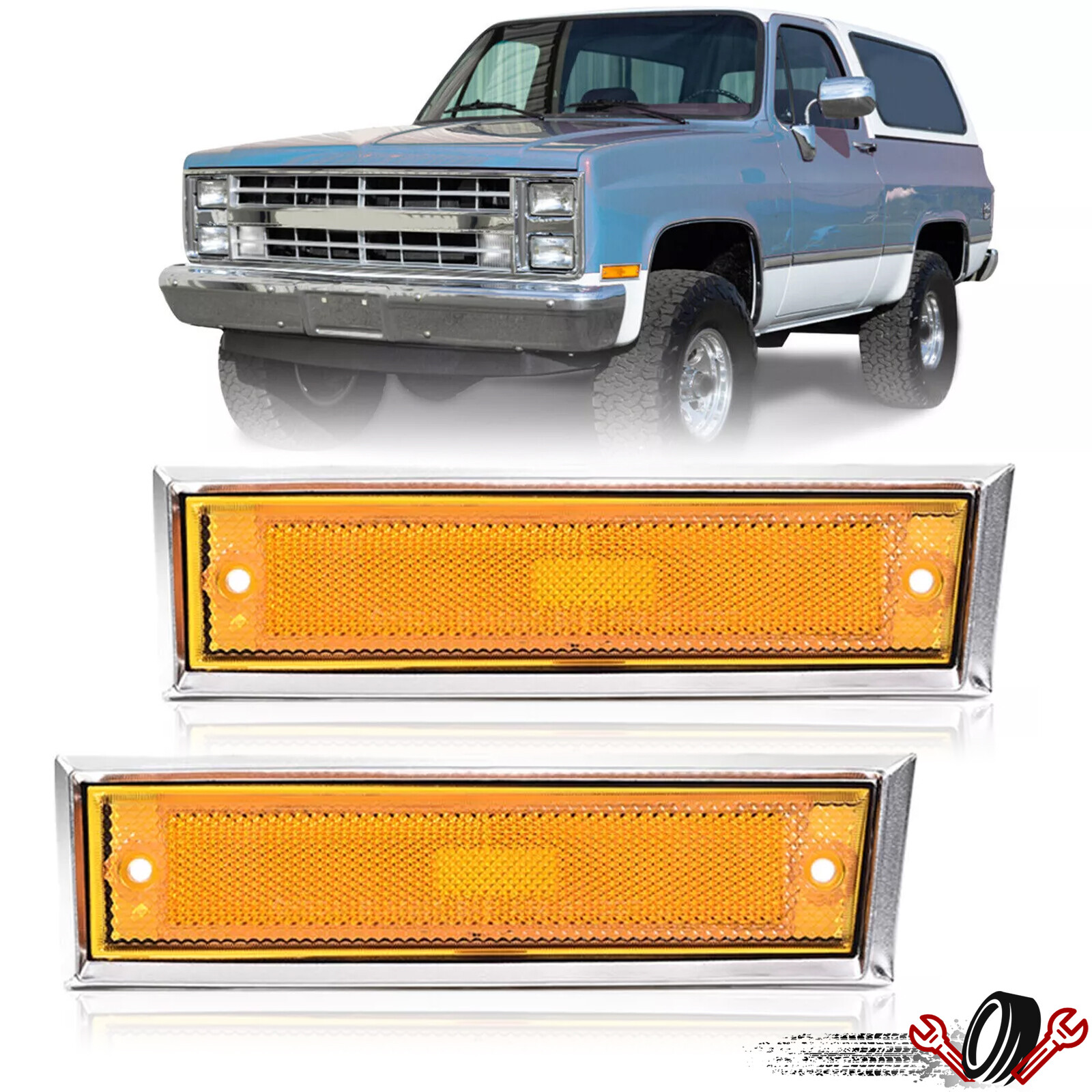 Side Marker Lights Amber Lens For Chevy GMC Pickup Truck 1981-1991 C10 C20 C30