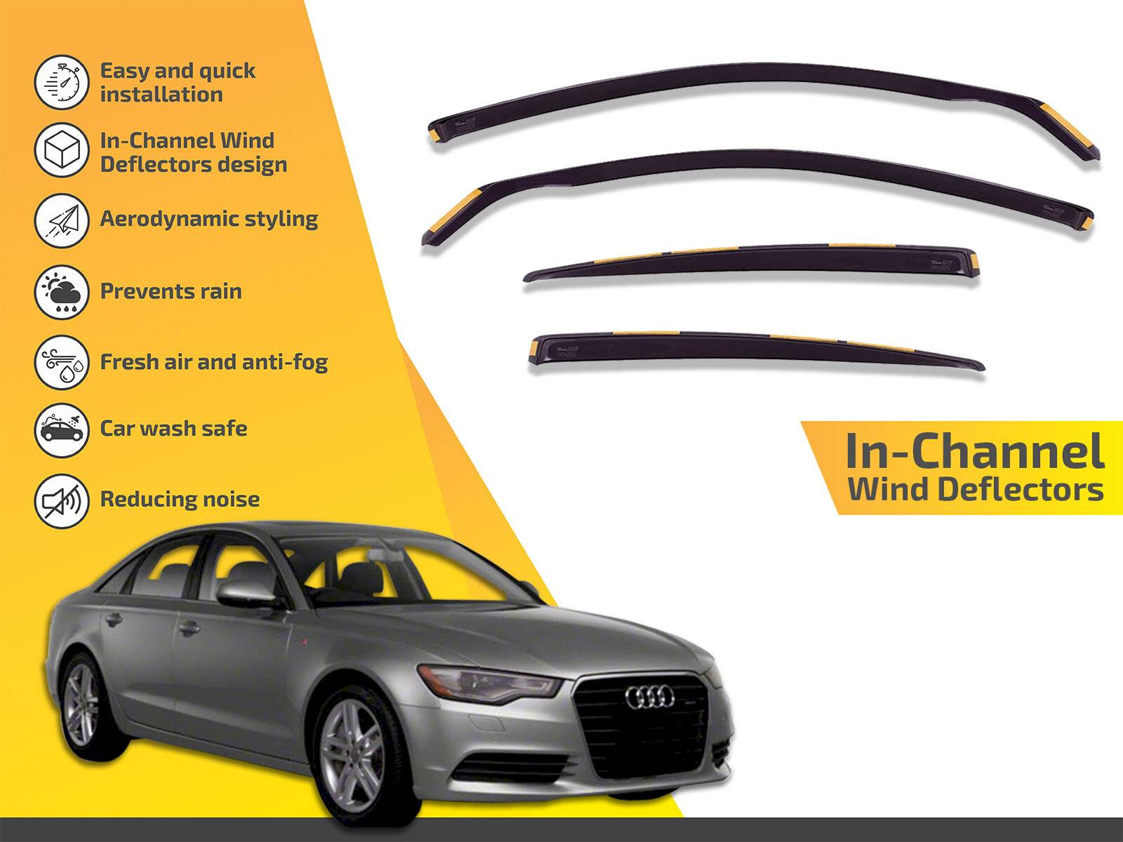 Wind Deflectors In Channel For Audi A6 C7 2011-2018 Sedan Sun Visors Rain Guard
