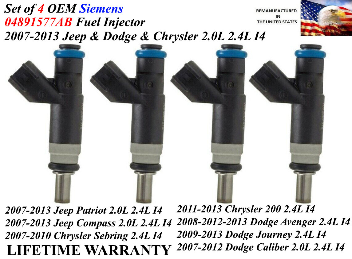 OEM Siemens Set Of 4 Fuel Injectors For 2007-13 Dodge & Jeep & Chrysler 2.0/2.4L
