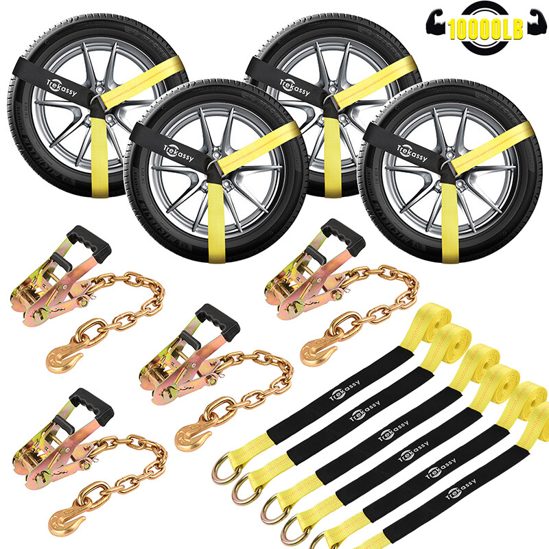 6 Pack Car Tie Down Straps Heavy Duty 10,000 lbs for Trailers Wheel Tow Ratchet