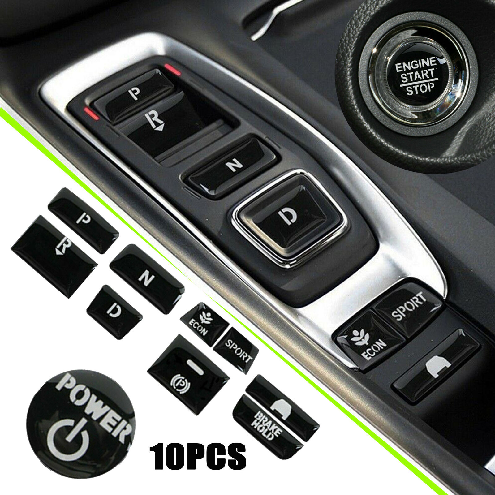 10pcs Black Gear Shift Switch Button Guard Cover Decal For Honda Accord 2018-21