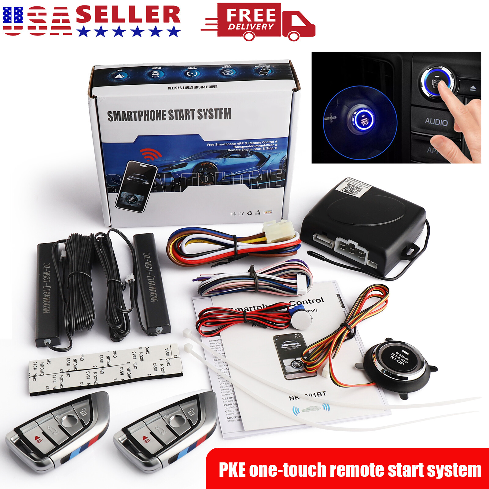 Car Keyless Entry Engine Start Alarm System Push Button Remote Starter US Car Keyless Entry Engine Start Alarm System Push Button Remote Starter US