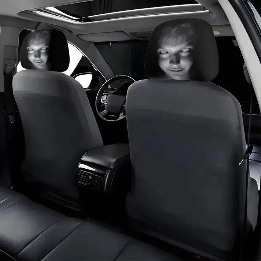 2Pcs Halloween Horror Face Printing Car Headrest Covers Universal Elastic