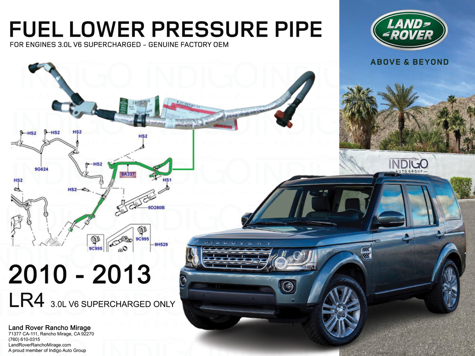 GENUINE FACTORY OEM LAND ROVER FUEL PRESSURE PIPE LR4 3.0L V6 SC 10-13 LR069002