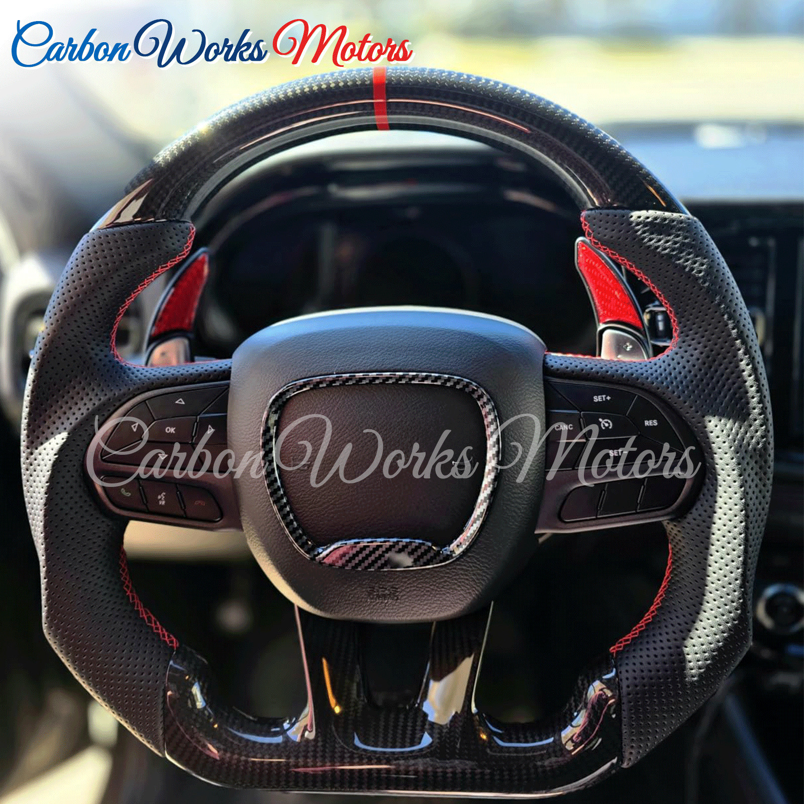 Real Carbon Fiber Steering Wheel For Dodge Charger Challenger Hellcat SRT 2015+ Real Carbon Fiber Steering Wheel For Dodge Charger Challenger Hellcat SRT 2015+