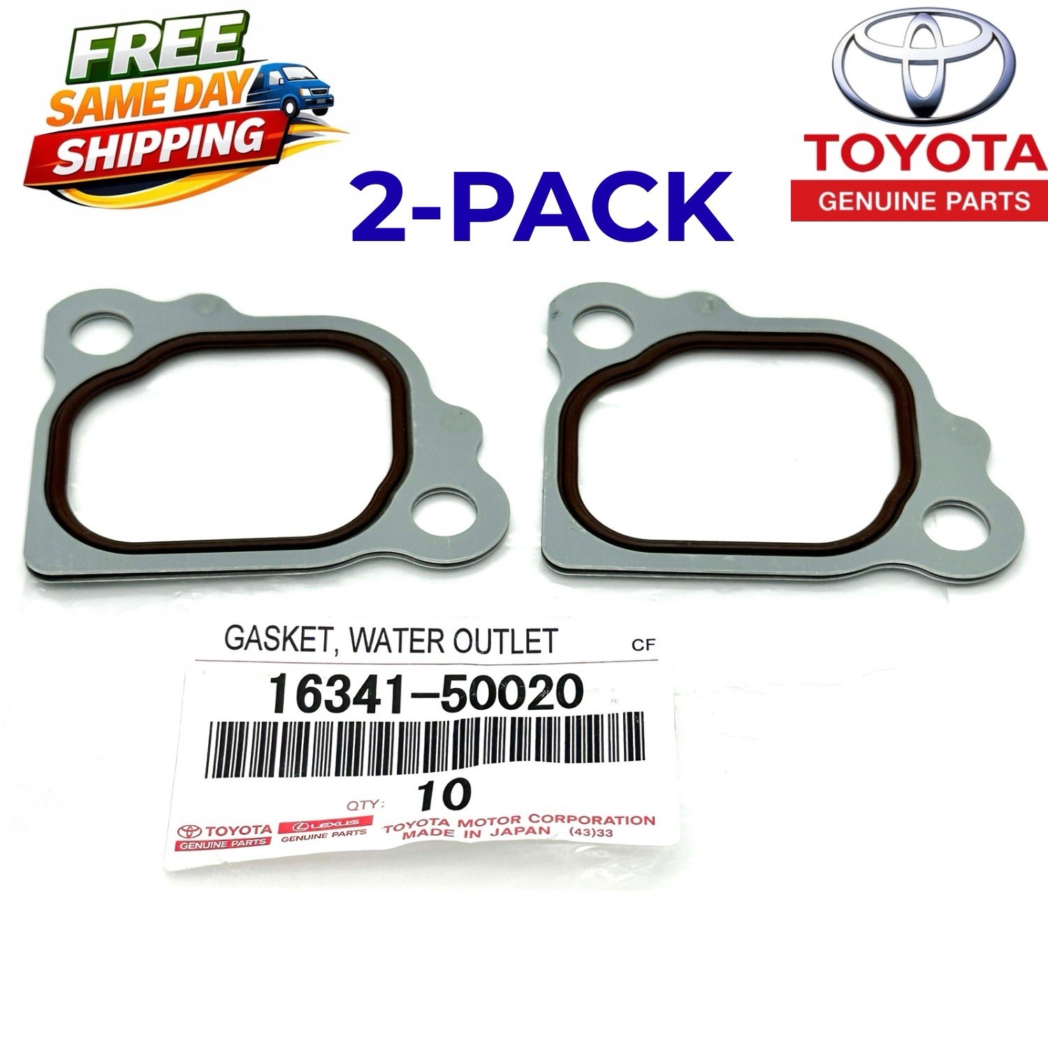2-PACK Toyota V8 Water Outlet Gasket For Water By-Pass Joint 16341-50020 OEM NEW 2-PACK Toyota V8 Water Outlet Gasket For Water By-Pass Joint 16341-50020 OEM NEW