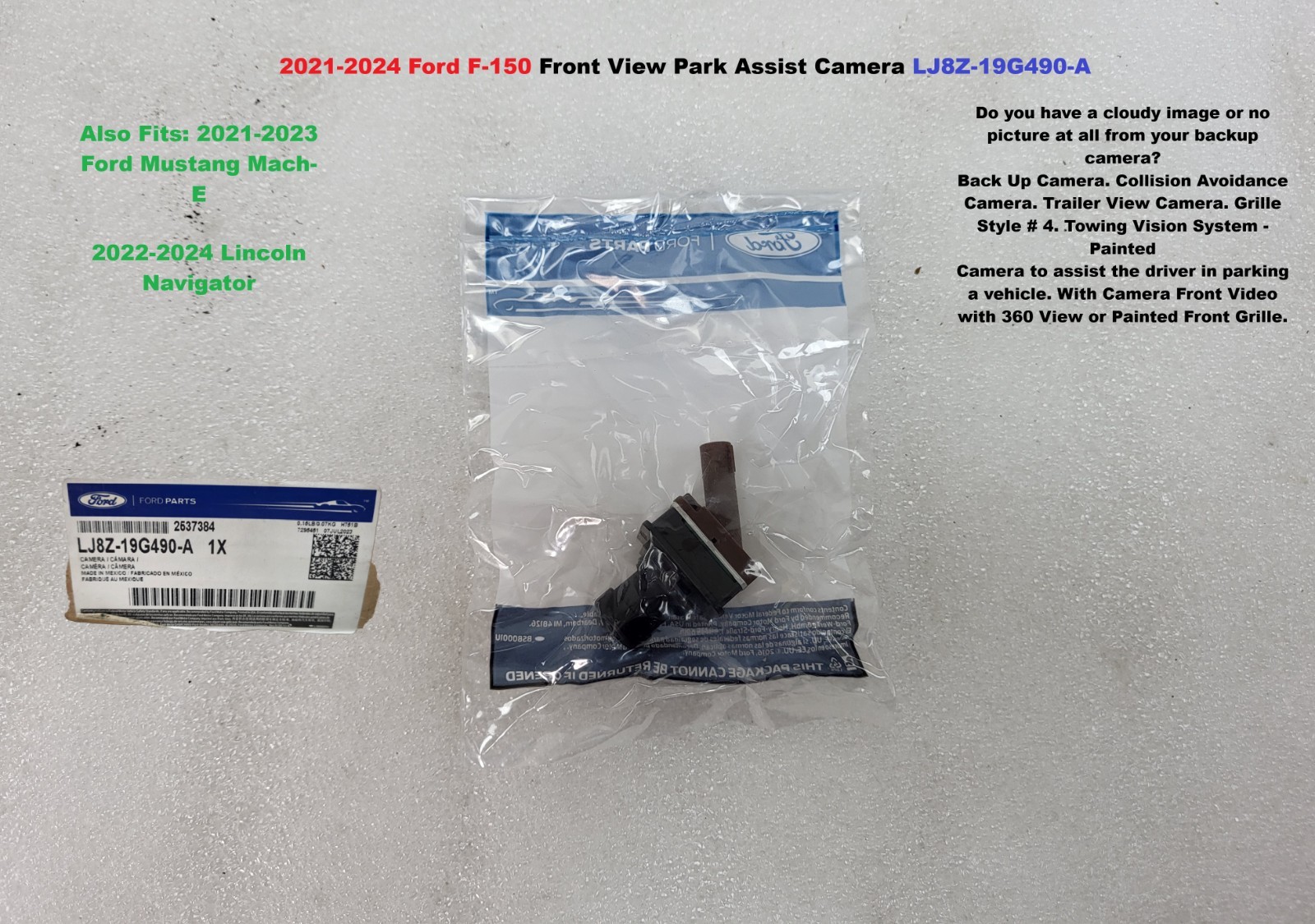 2021-2024 Ford F-150 Front View Park Assist Camera LJ8Z-19G490-A 2021-2024 Ford F-150 Front View Park Assist Camera LJ8Z-19G490-A
