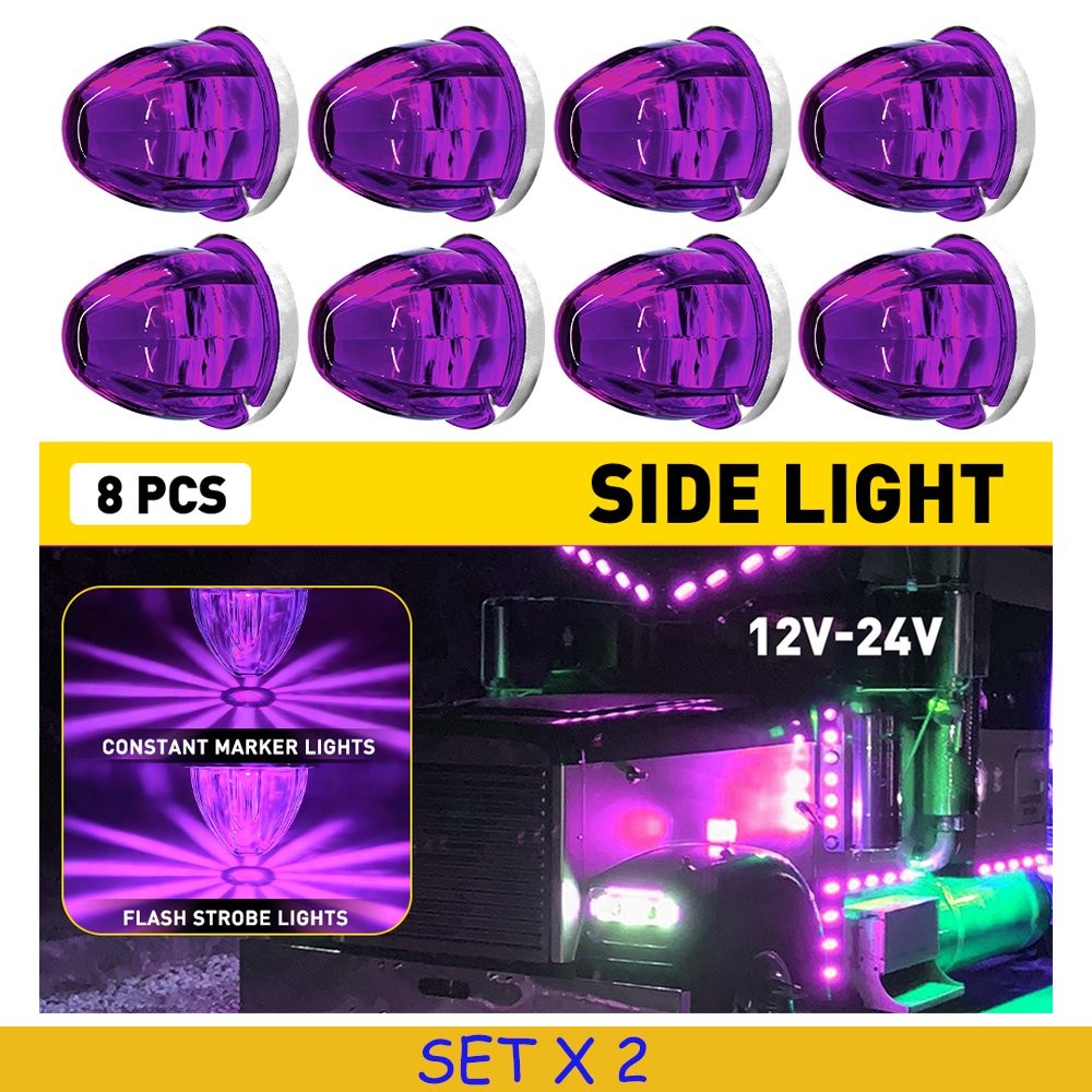 16PCS LED Watermelon Light Blinker Side Marker Clearance Lamp Trailer DRL Purple