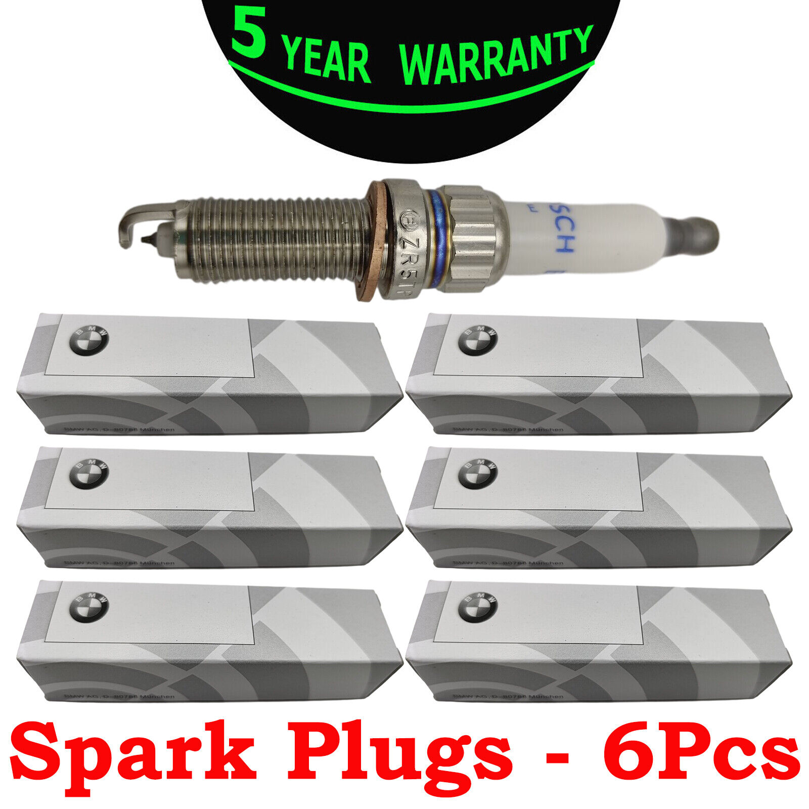 6PCS Spark Plug High Power for BMW 12120037582 ZR5TPP33