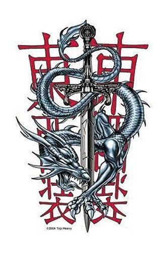 ASIAN SWORD & EASTERN CHROME KANJI DRAGON STICKER/Vinyl DECAL Art by Top Heavy