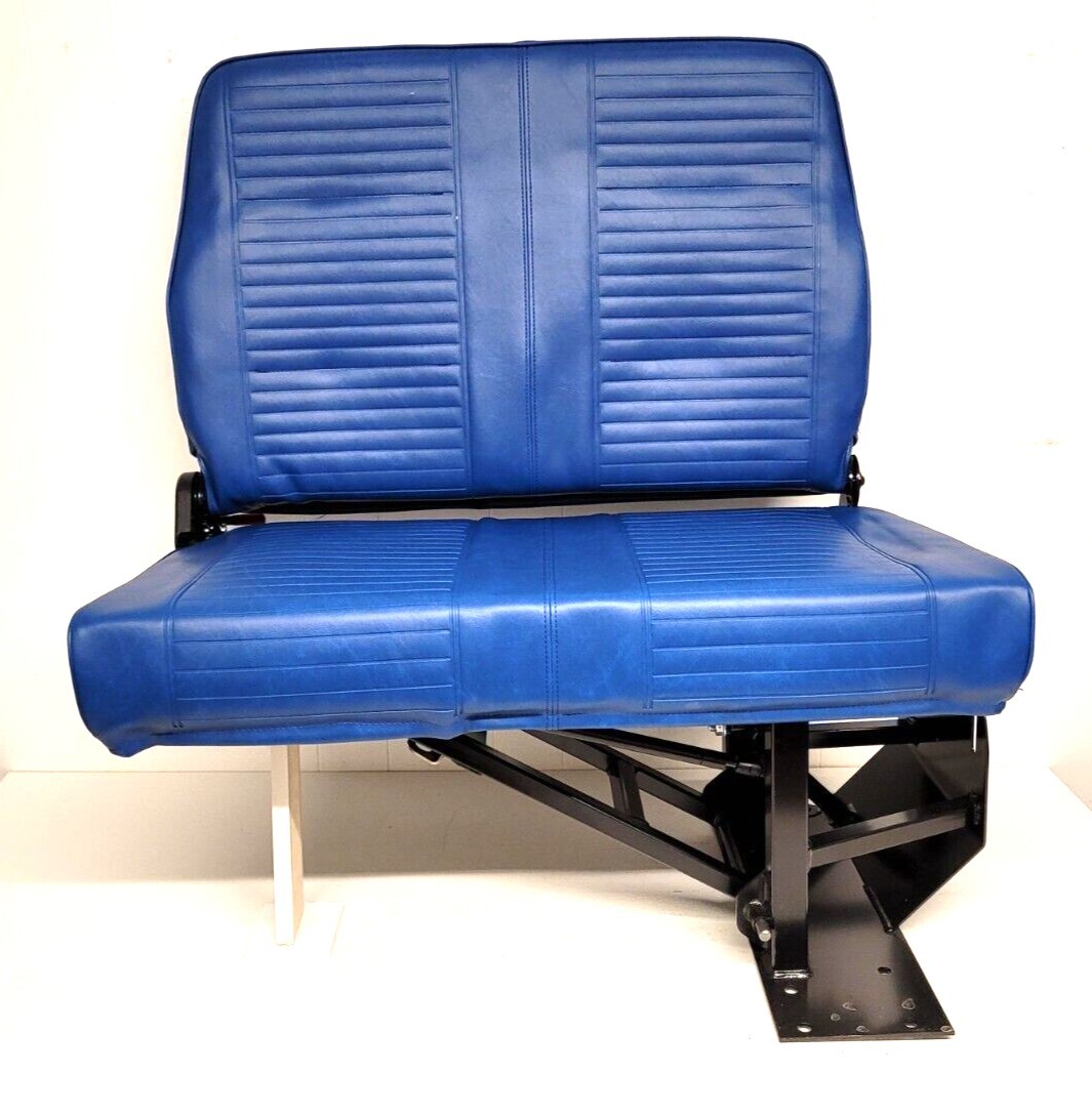 Freedman Bench Seat Two Person Flip RV Shuttle Bus Trailer Blue Floor Wall Mount