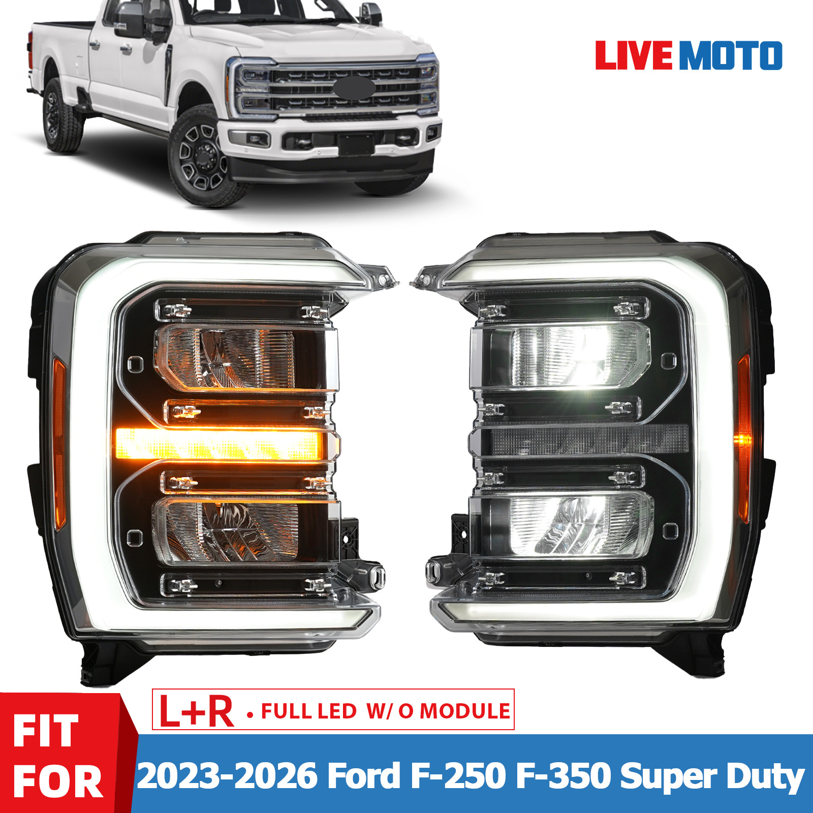 Pair For 2023-2026 Ford F-250 F-350 Super Duty Full LED Headlights Left Right
