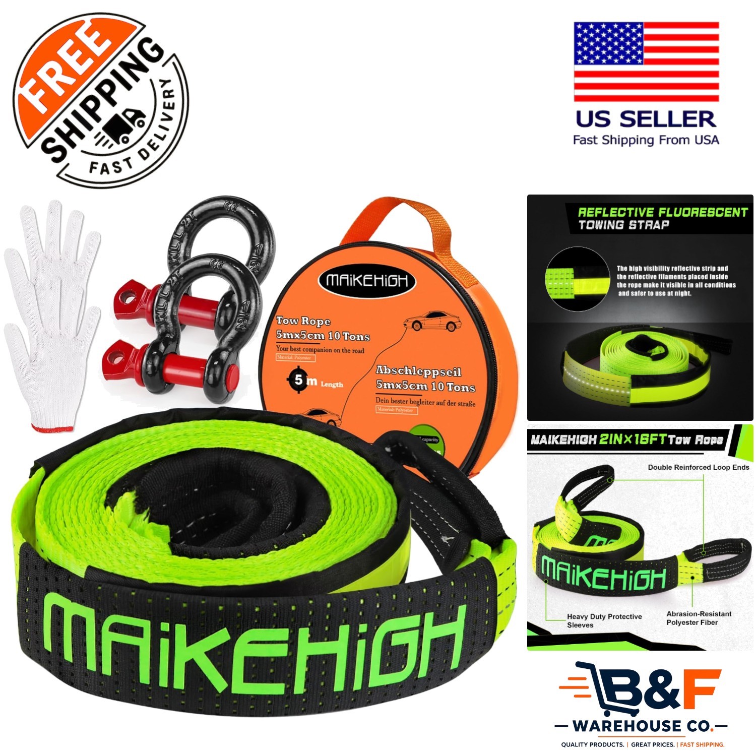 Versatile Heavy Duty Recovery Tow Strap Kit - 2