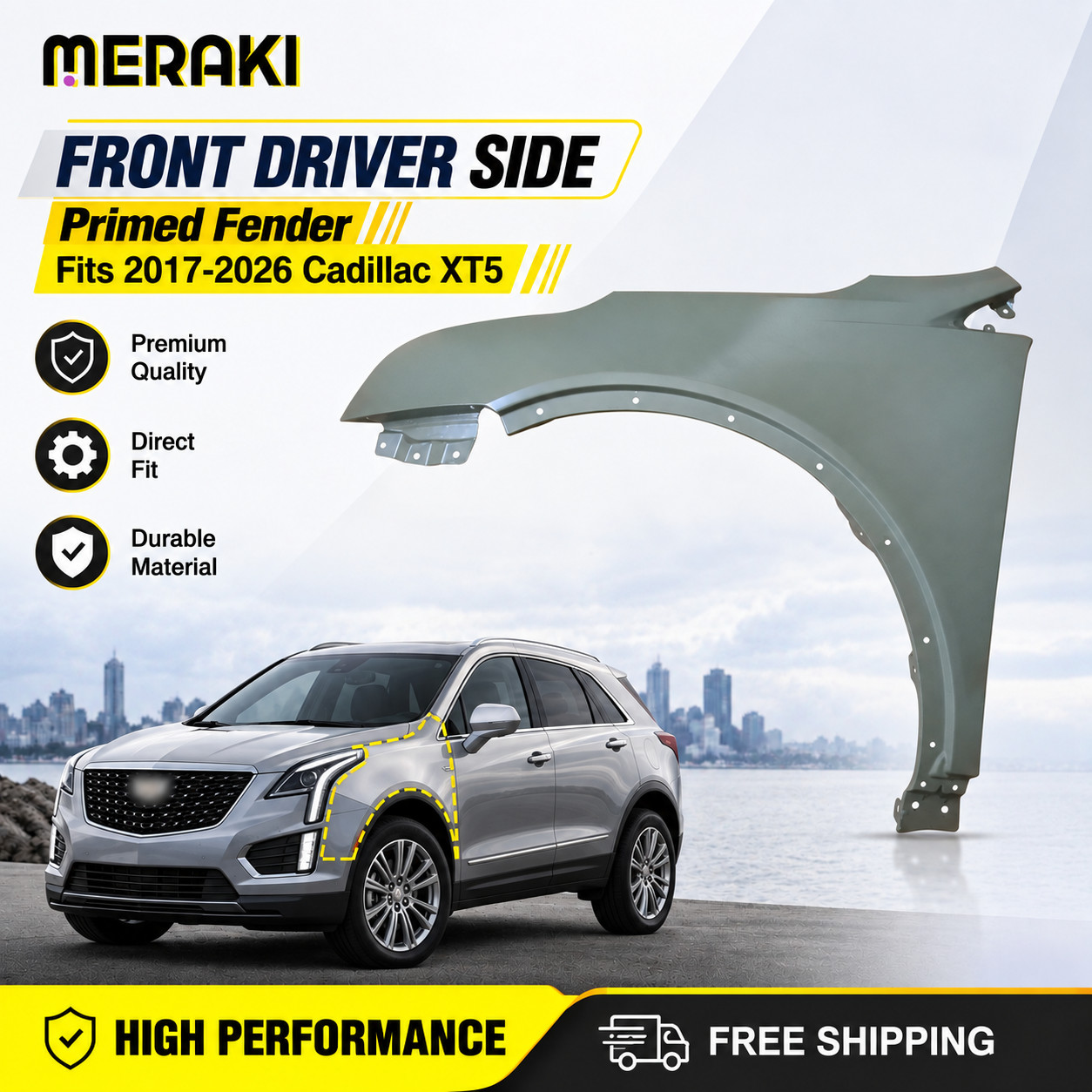 Front Left Driver Side Fender Primed Steel For 2017-2026 Cadillac XT5 84132973