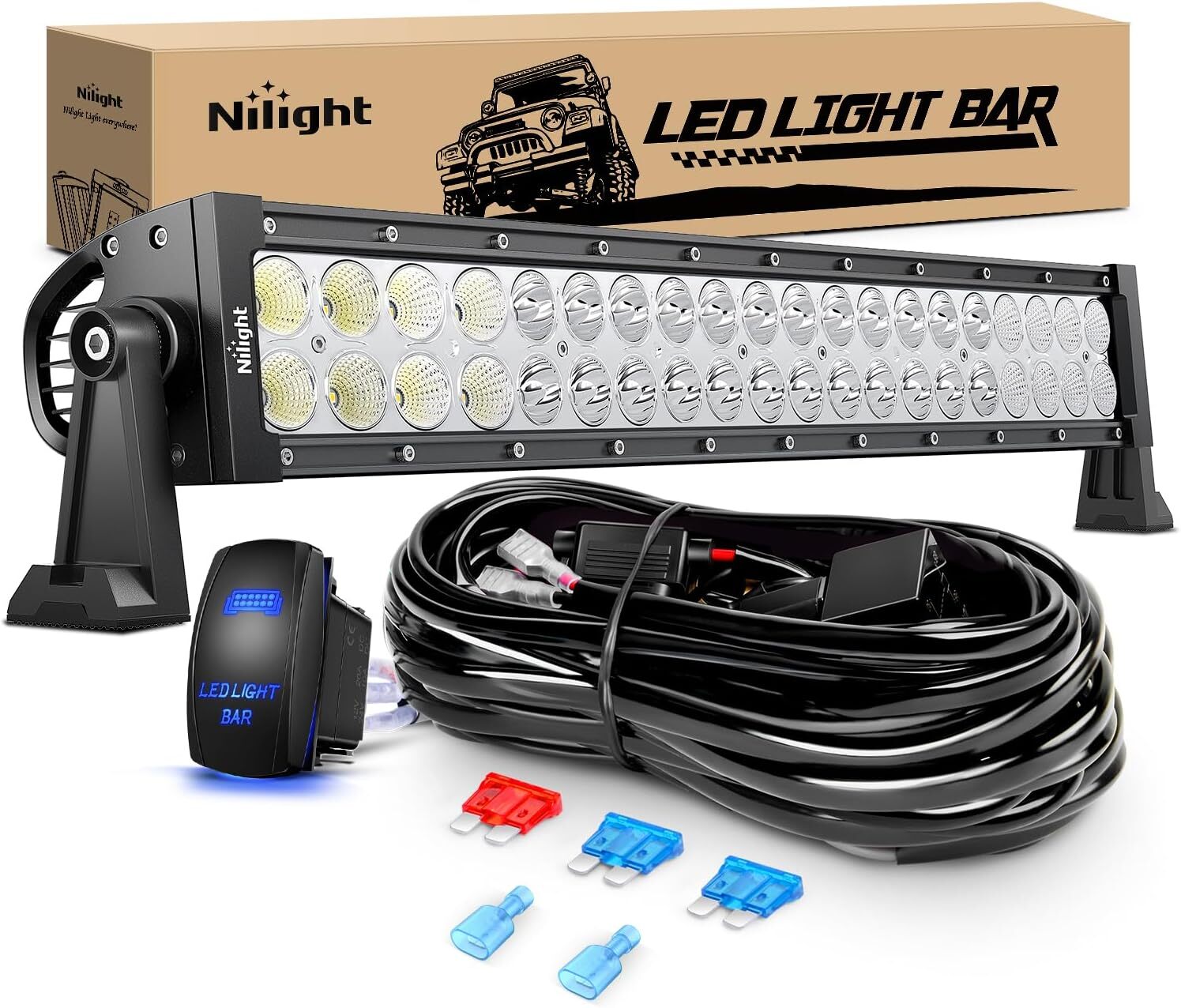 Nilight 22Inch 120W Spot Flood Combo Led Light Bar Off Road Driving Lights
