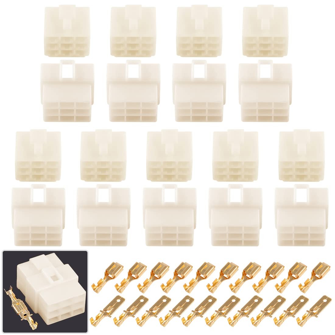 200Pcs 6.3mm 9 Pin Way Electrical Automotive Wire Connector Male Femal...