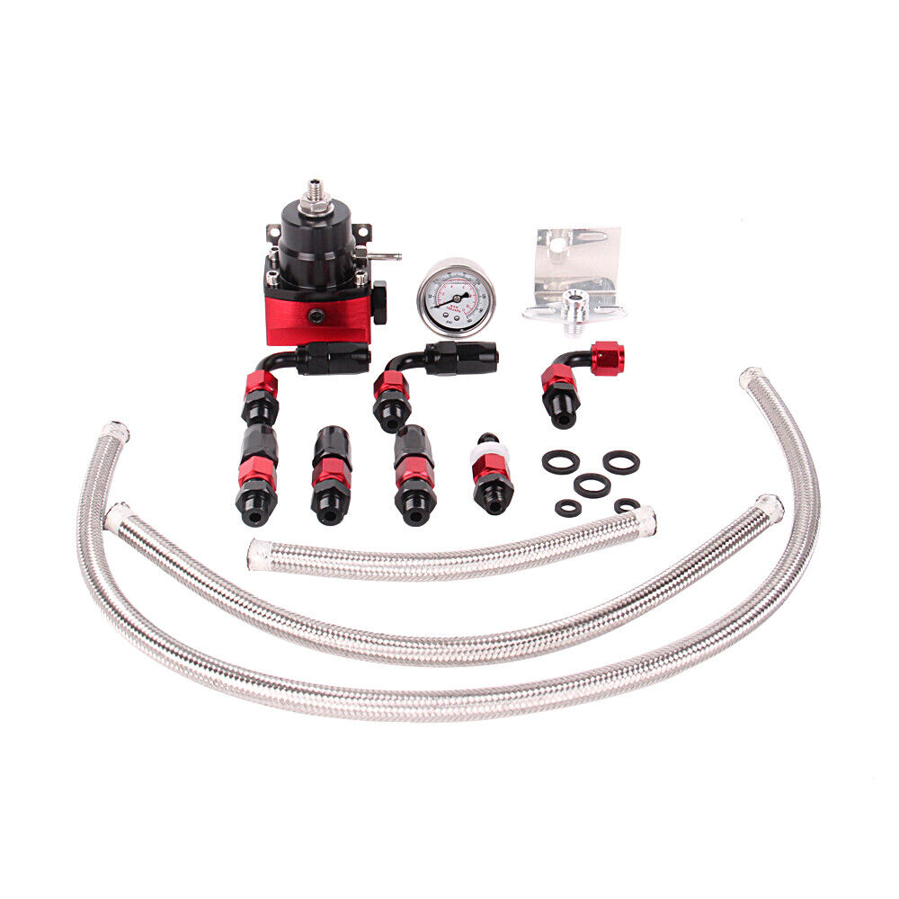 Black-Red Adjustable Fuel Pressure Regulator Kit Oil 0-100psi Gauge -6AN