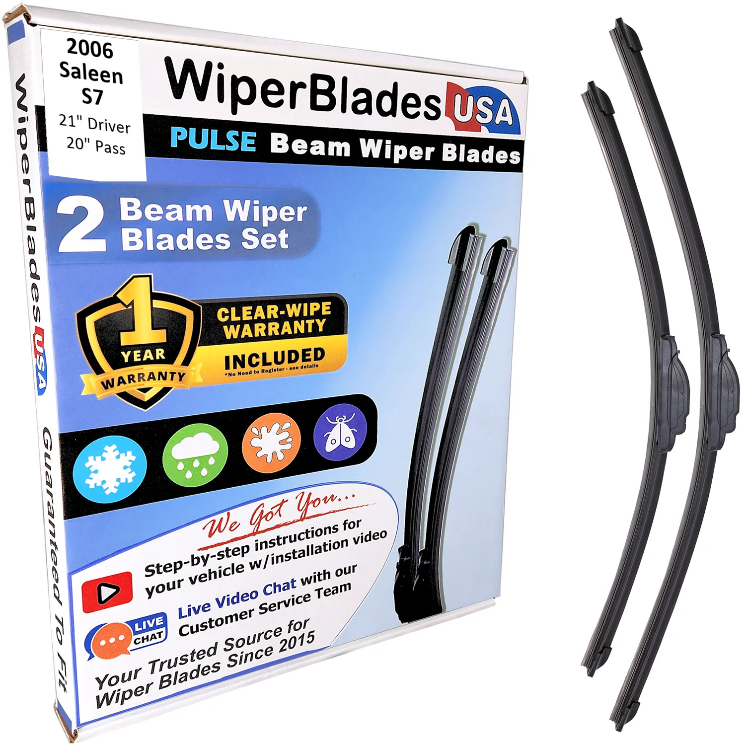 Wiper Blades For 2006 Saleen S7 1yr Warranty Front Set/2 Beam Windshield Wipers