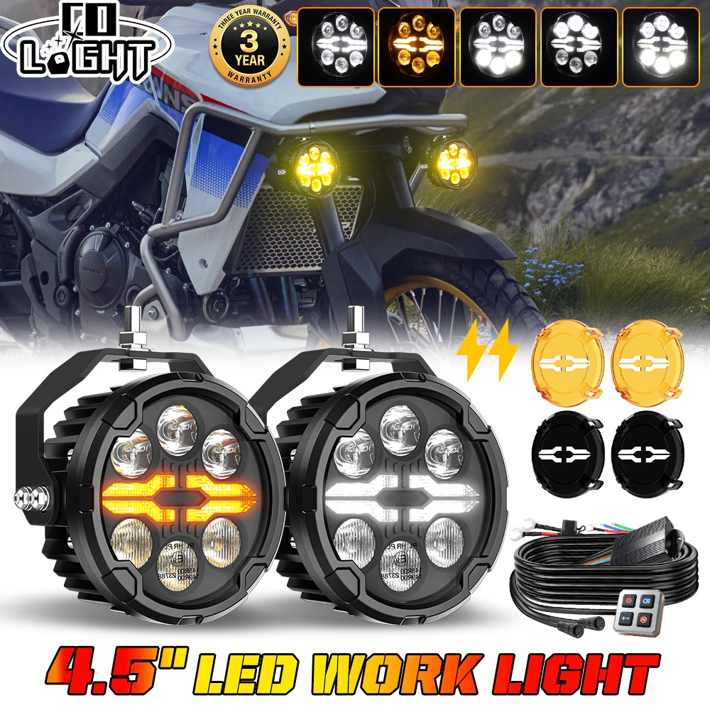 2PCS Motorcycle LED Headlight Fog Driving Spot Light auxiliary Lamp White Yellow