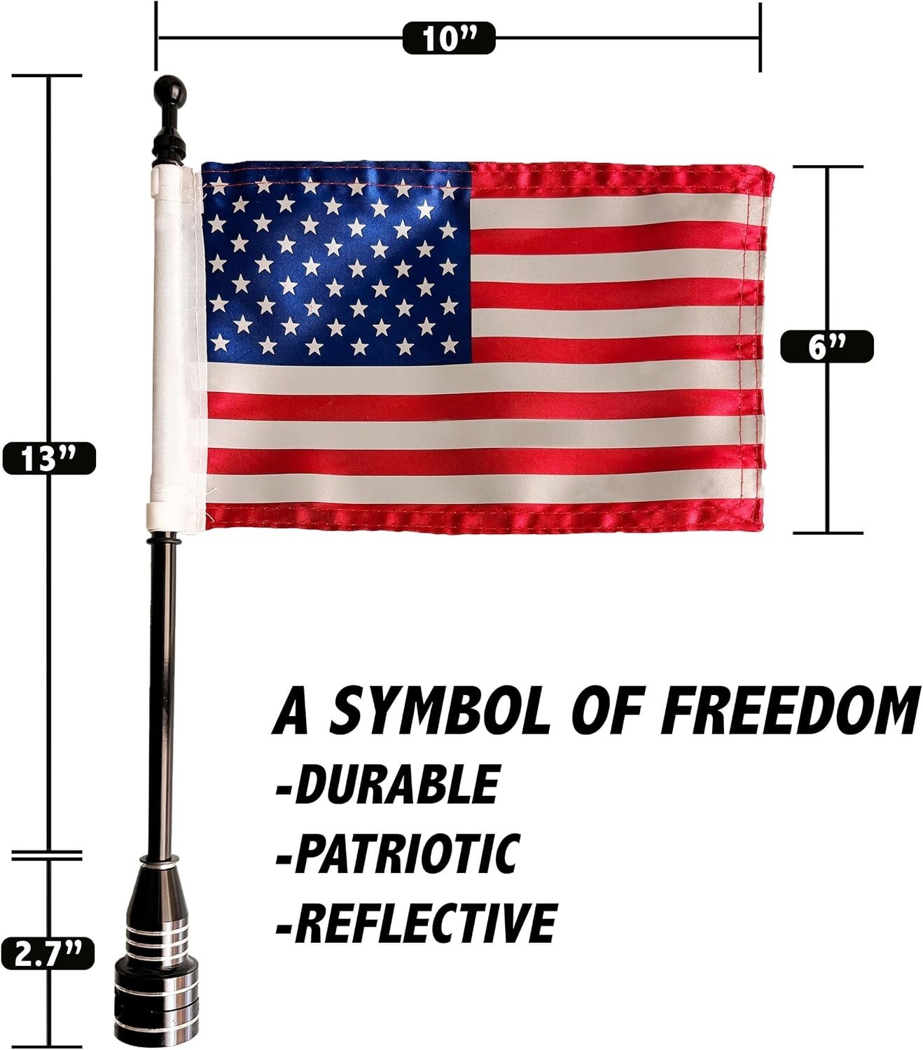 VISIBLE FREEDOM Full Color & Reflective American Flag for Motorcycle W/Mount