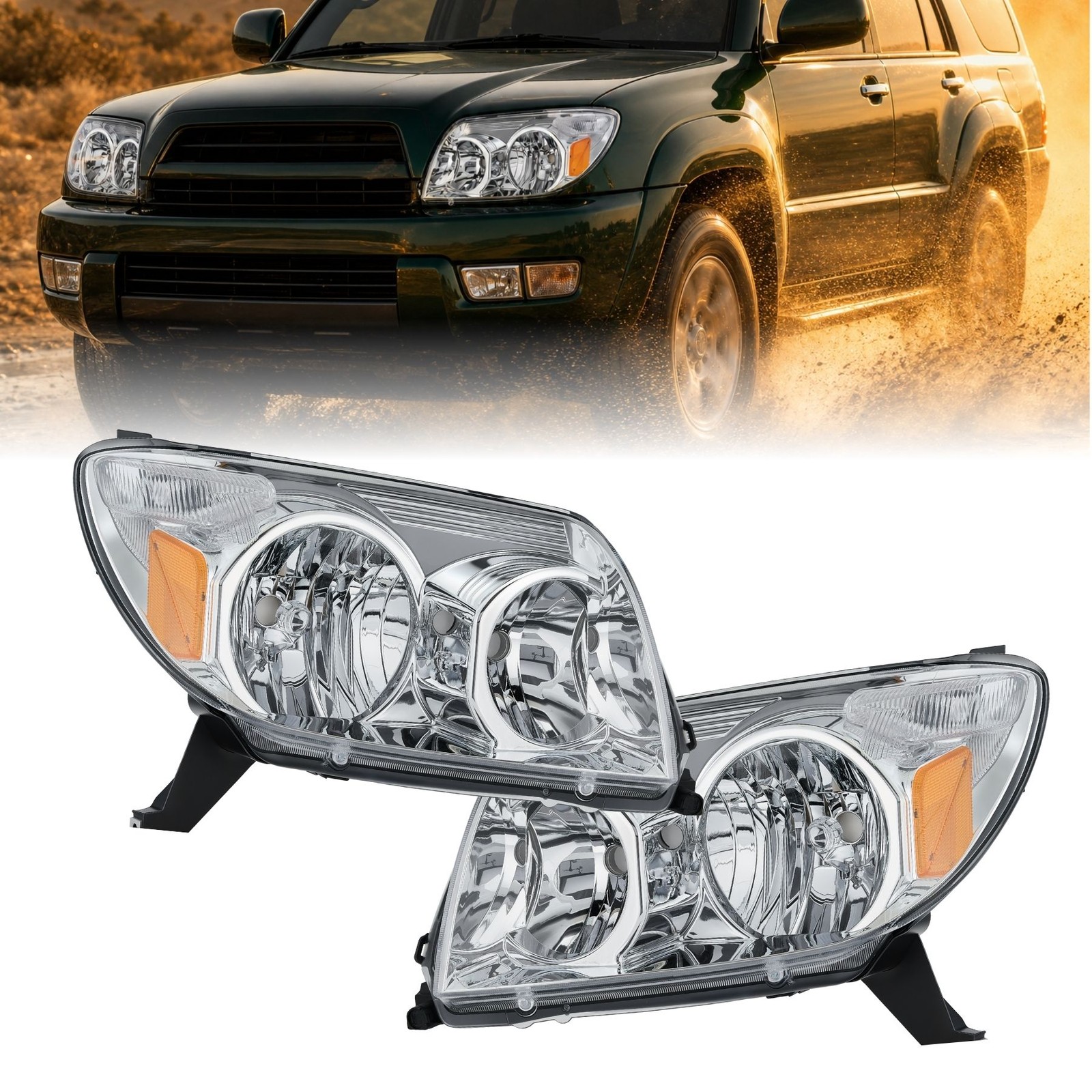For 2003-05 Toyota 4Runner Pair Headlight Kit OEM Replacement Head Lamps Chrome