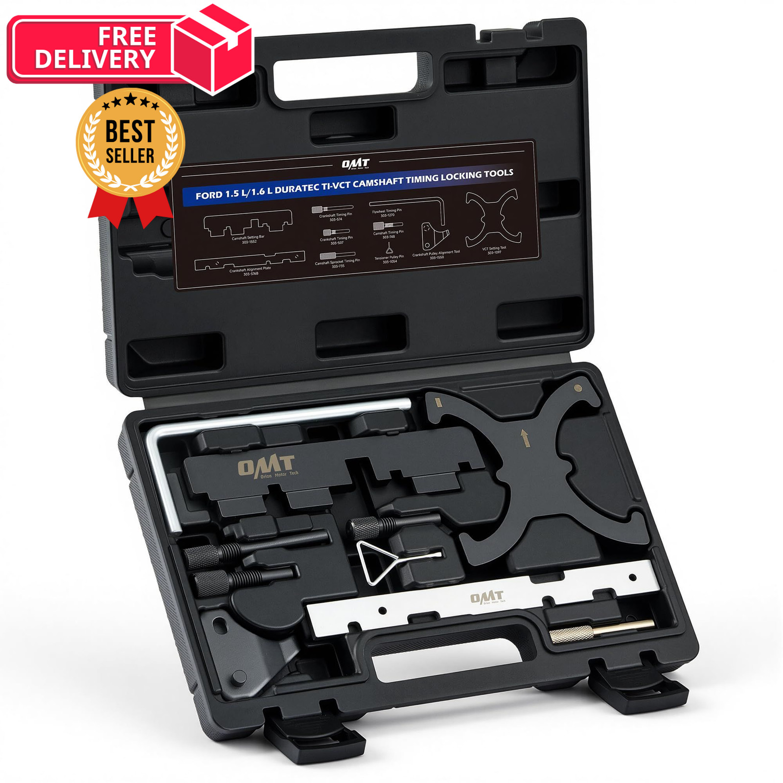 OMT 10pc Engine Timing Tool Kit for Ford Mazda Volvo EcoBoost 1.5 1.6L, Black