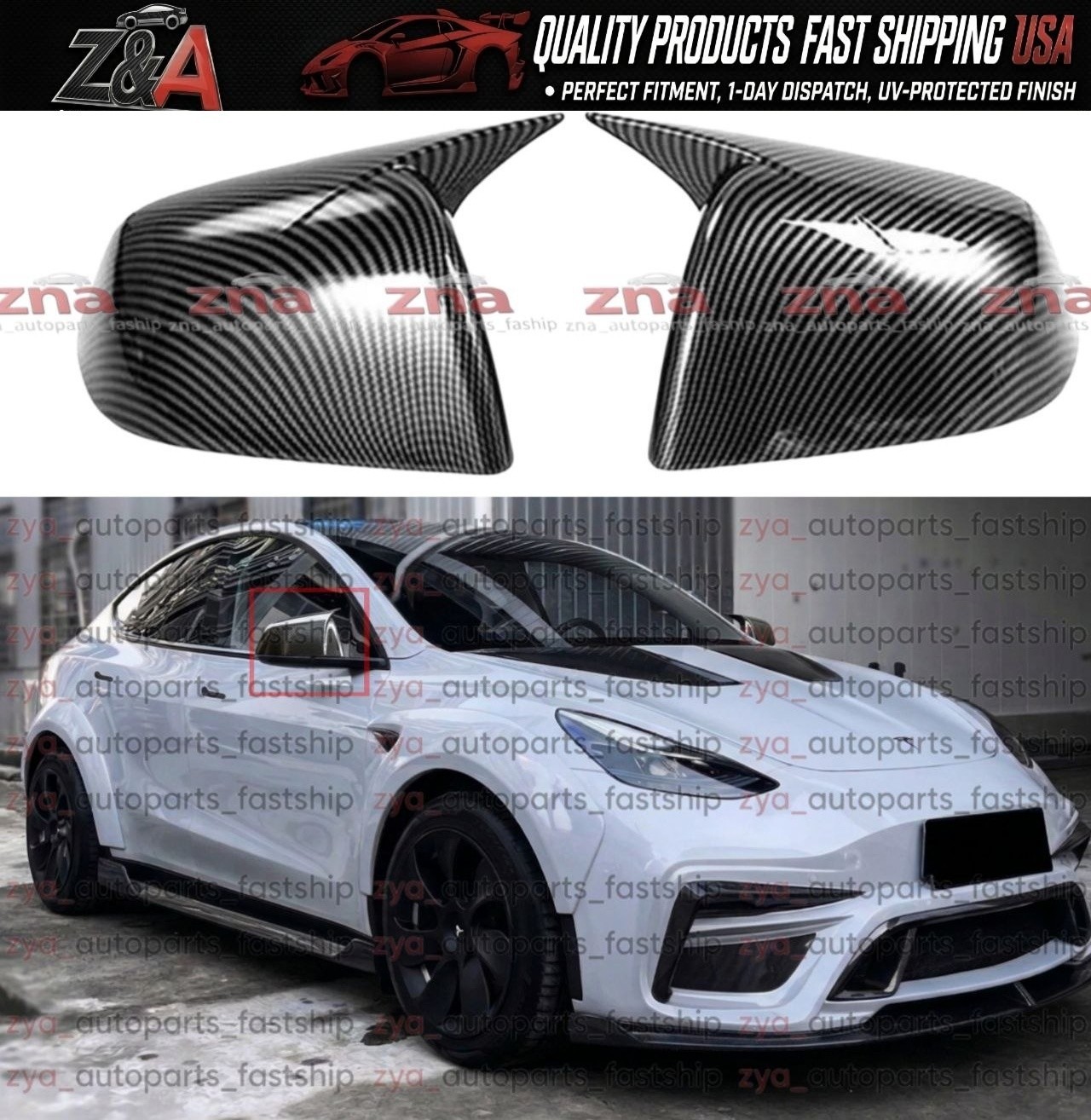 FOR 20-24 TESLA MODEL Y M STYLE CARBON FIBER ADD ON MIRROR COVER CAP OVERLAY