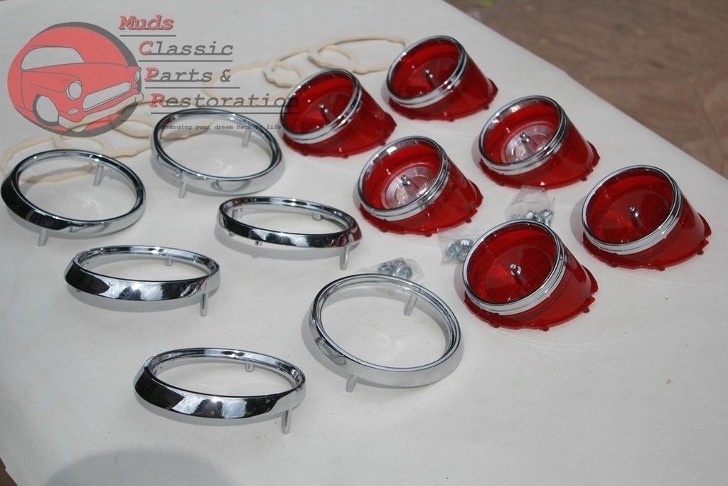 1965 Chevy Impala Complete Tail Light Lamp Backup Lens Trim Ornament Base Set