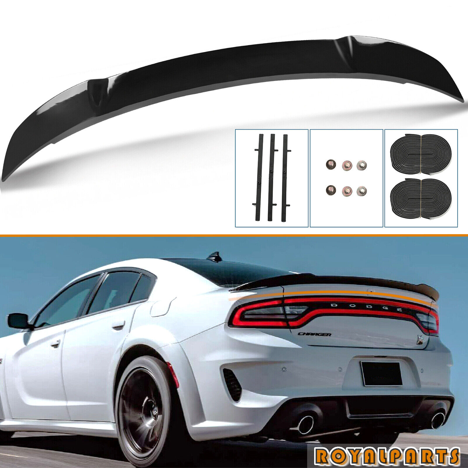 Fits 2011-23 Dodge Charger Hellcat Style Gloss Black Rear Trunk Spoiler Wing Lip