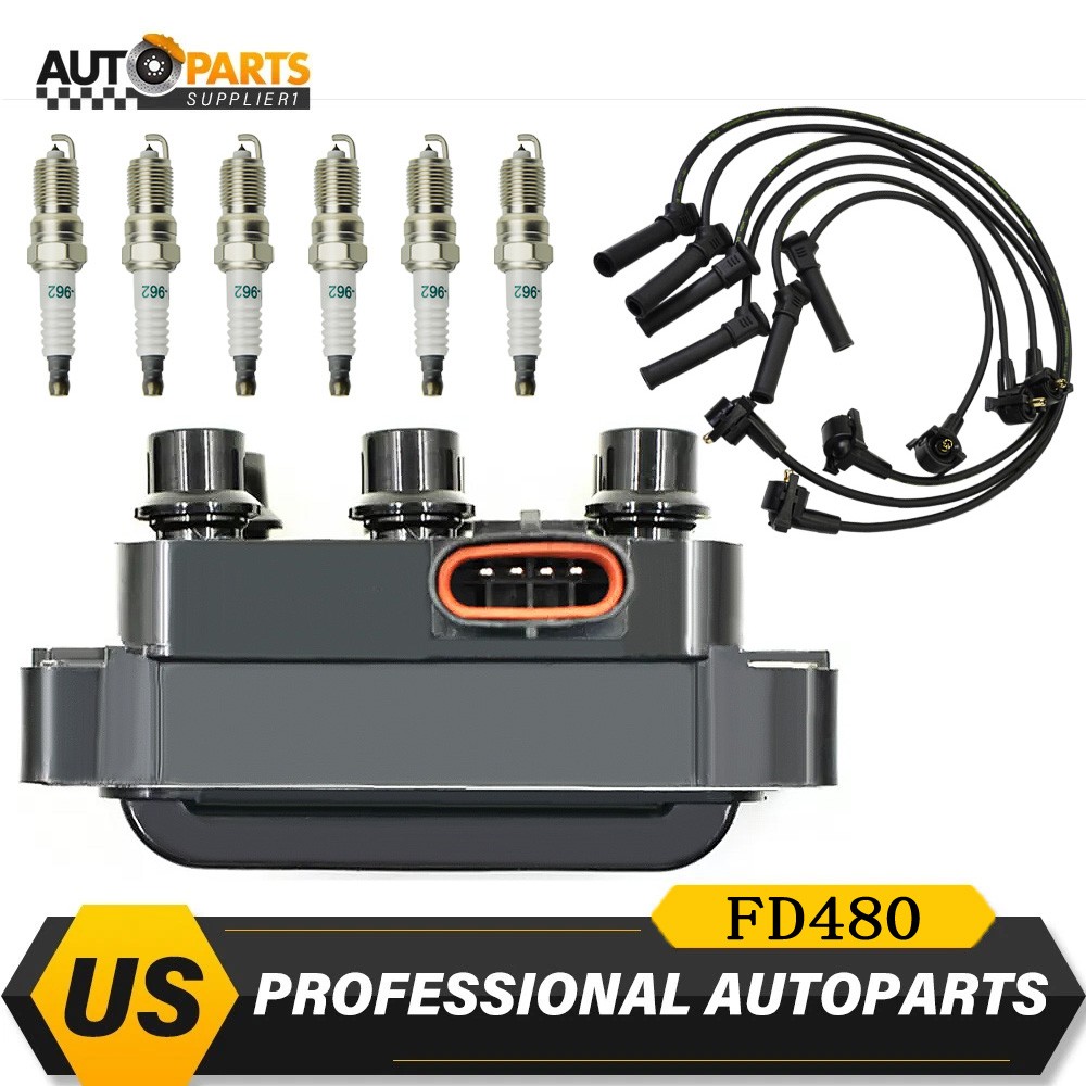 Ignition Coil & 6 Spark plug & 6 wire For 1991-2010 Ford Explorer V6 4.0L