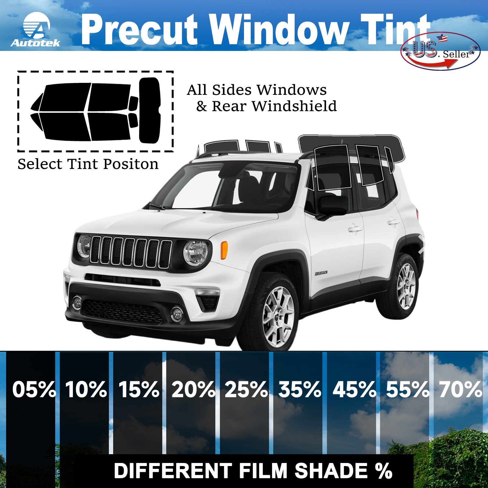 PreCut All Sides + Rear Window Film Any Tint Shade % For Jeep Renegade 2015-2025